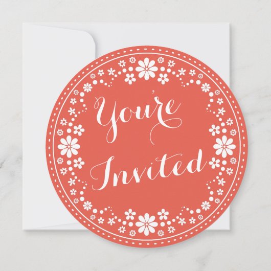 Invitation Coral White Floral Wreath Mariage Custom (Dos)