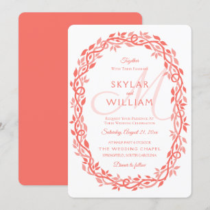 Invitation Coral Woodsy Mariage Vivre Coral Wreath Chic