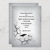 Invitation Corbeau, crâne et mariage gothique gris orné (Devant / Derrière)