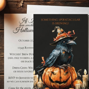 Invitation Corbeau d'Halloween en obsidienne gothique