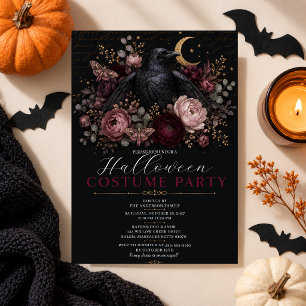 Invitation Corbeau Élégant Floral Halloween Gothique Romantiq