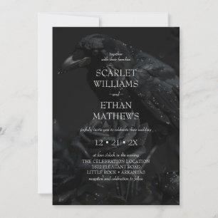 Invitation Corbeau floral noir gothique et Mariage Rose