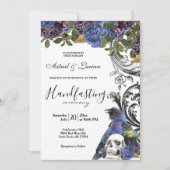 Invitation Corbeau foncé violet Roses à la main (Devant)