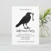 Invitation Corbeau Gothique Et Squelette Clé Halloween Party (Debout devant)
