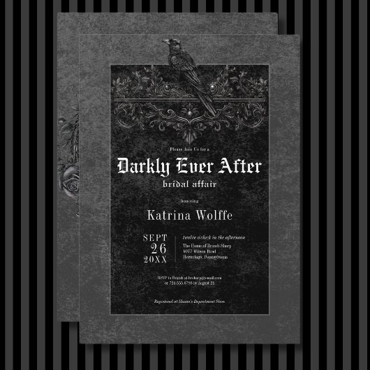 Invitation Corbeau noir gothique et Fête des mariées noire Ro