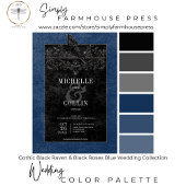 Invitation Corbeau noir gothique et Rose noir Mariage bleu