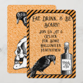 Invitation Corbeau noir orange Halloween (Devant / Derrière)
