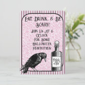 Invitation Corbeau noir rose Halloween (Debout devant)