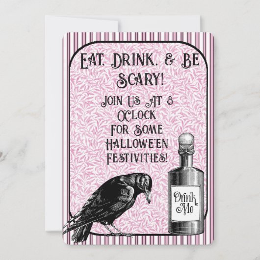 Invitation Corbeau noir rose Halloween (Devant)