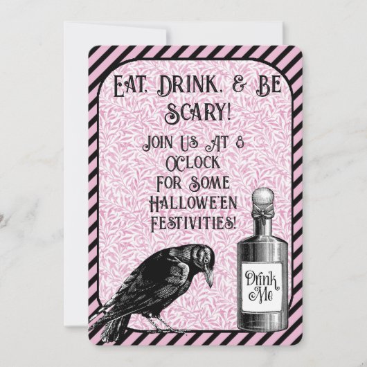 Invitation Corbeau noir rose Halloween (Devant)