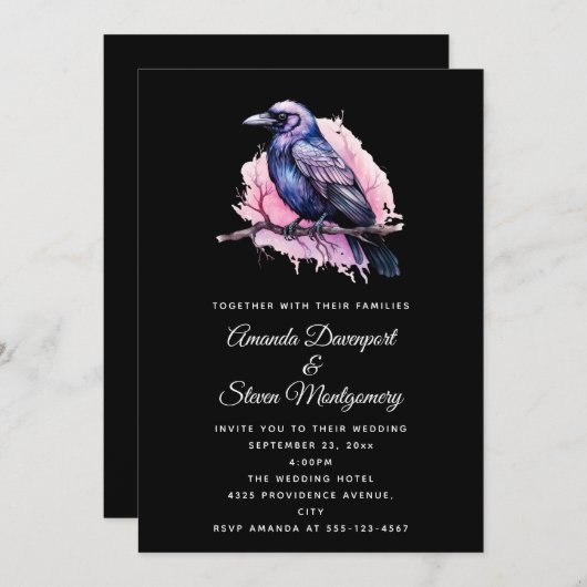 Invitation Corbeau noir sur un Mariage d'illustration de bran (Devant / Derrière)