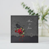Invitation Corbeau Rouge Roses Noir Gris Damas (Debout devant)