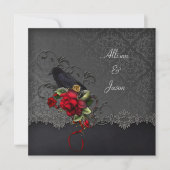 Invitation Corbeau Rouge Roses Noir Gris Damas (Devant)