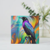 Invitation Corbeau violet, fond de lumières du nord (Debout devant)