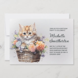 Invitation Corbeille de fleurs de chaton jaune pour l'anniver