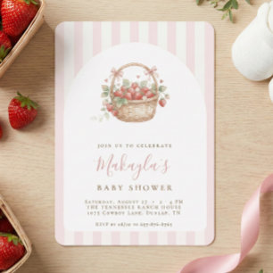 Invitation Corbeille de fraises Coquette Rose Arche Baby show