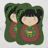 Invitation Corbeille de Noël Kokeshi (Devant / Derrière)