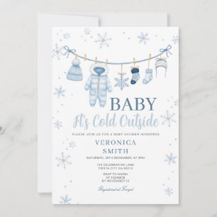 Invitation Corde à linge bébé flocon de neige bleu pour Baby