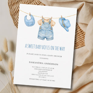 Invitation Corde à linge de vêtements de bébé garçon mignon B