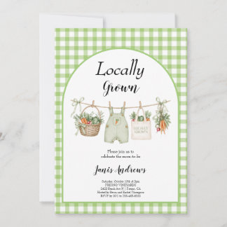 Invitation Corde à linge fête de baby shower verte localement