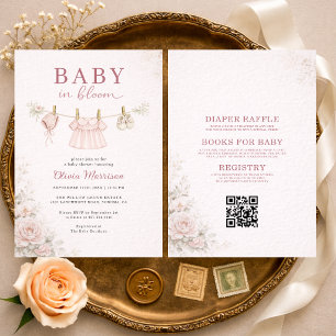 Invitation Corde à Linge Tout-en-Un Bébé en Fleur Baby Shower