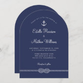 Invitation Corde d'Ancre bleue marine Nautique Mariage de cod (Devant / Derrière)