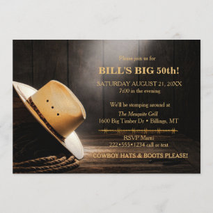 Invitation Corde de Chapeau de Cowboy Rustique Masculin Bois