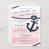 Invitation Corde et Mariage d'Ancres Nautical Pink et Navy (Devant)