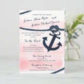 Invitation Corde et Mariage d'Ancres Nautical Pink et Navy (Debout devant)