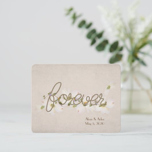 Invitation corde mariage pour toujours avec des fleurs (Debout devant)