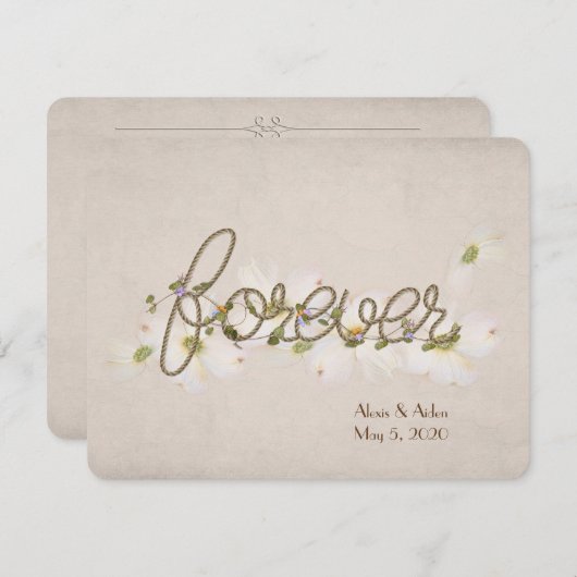 Invitation corde mariage pour toujours avec des fleurs (Devant / Derrière)
