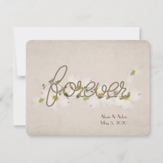Invitation corde mariage pour toujours avec des fleurs (Devant)