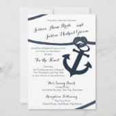 Invitation Corde nautique et Ancre Dark Navy Mariage (Devant)