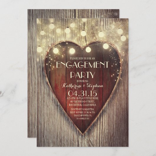 Invitation cordes de coeur sculptées lumières fiançailles en (Devant / Derrière)