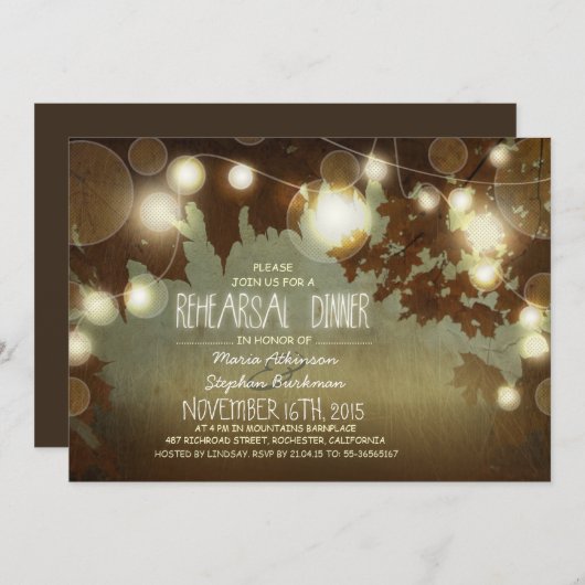 Invitation cordes lumières répétition rustique dîner invitati (Devant / Derrière)