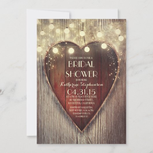 Invitation cordon de coeur sculpté lumières bois nuptiale dou (Devant)