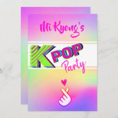 Invitation Coréen K-pop Hand Heart Rainbow Party (Devant / Derrière)