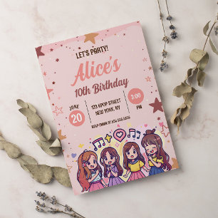 Invitation Coréen Pop Music Star K Pop Thème Anniversaire