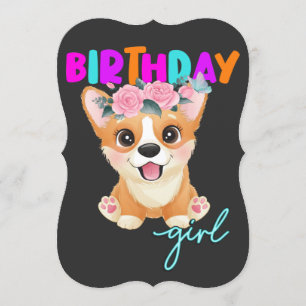 Invitation Corgi Birthday Girl Corgi Cadeaux Amoureux de les 