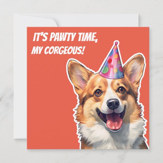 Invitation Corgi C'est fête d'anniversaire mon corgeous (Devant)