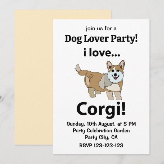 Invitation Corgi J'adore Corgi (Devant / Derrière)