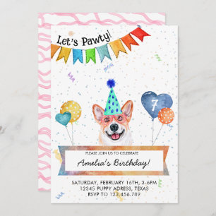 Invitation Corgi laisse Pawty Dog fête d'anniversaire