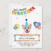 Invitation Corgi laisse Pawty Dog fête d'anniversaire (Devant)