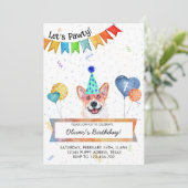 Invitation Corgi laisse Pawty Dog fête d'anniversaire (Debout devant)