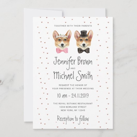 Invitation Corgi Mariage Chien Mariée Couple Valentines (Devant)