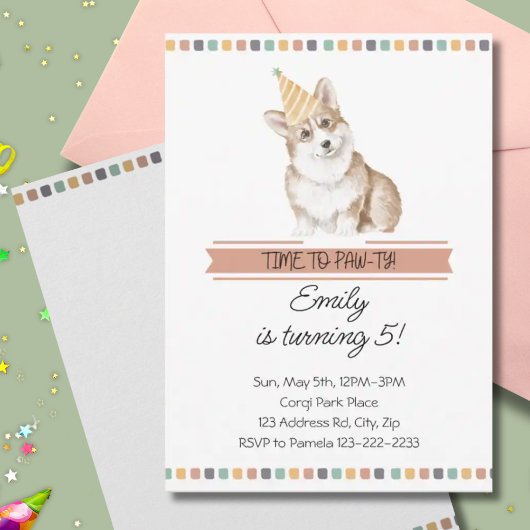 Invitation Corgi personnalisable Il est temps de pawty