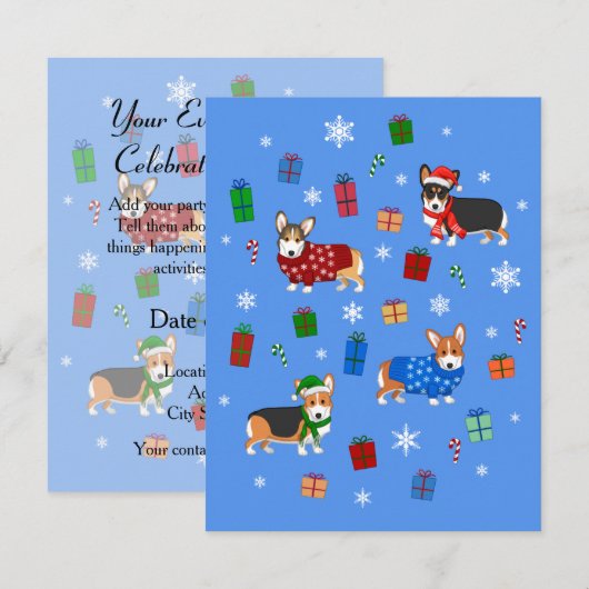Invitation Corgis de Noël mignons avec chapeaux et pulls (Devant / Derrière)