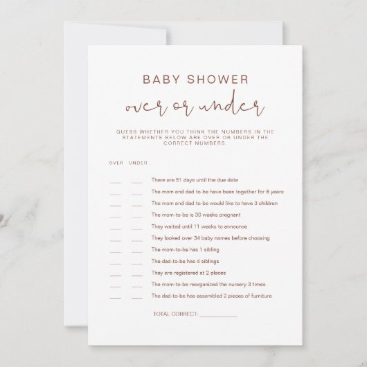 Invitation CORIANDER Boho Rust over Under Baby shower Game (Devant)