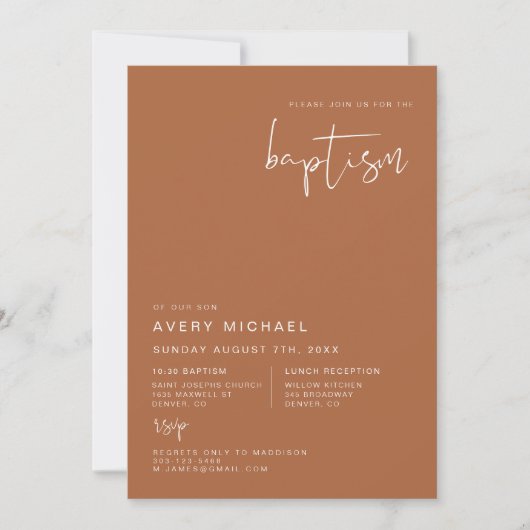 Invitation CORIANDER Boho Terracotta et Rust Desert Baptisme (Devant)