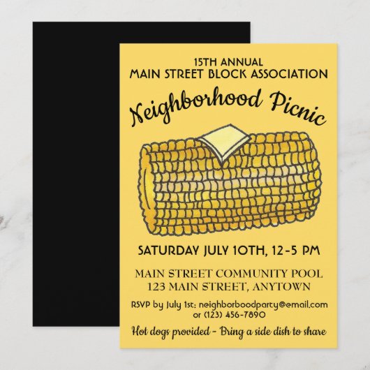Invitation Corn sur le Cob Reunion Pique-nique Bloc de cuisin (Devant / Derrière)